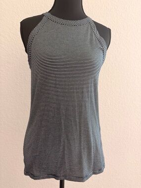 Three Dots Black & White Striped Halter Tank Top | Minimalist Nautical Style